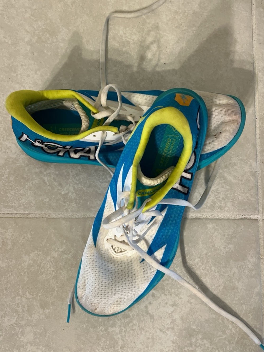 Hoka Blue, White & Neon Yellow Track Spikes